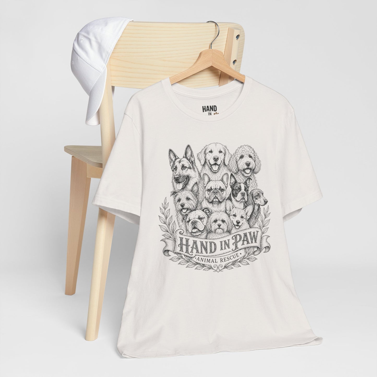 Hand in Paw Animal Rescue - Vintage Animal Sketch Logo T-Shirt