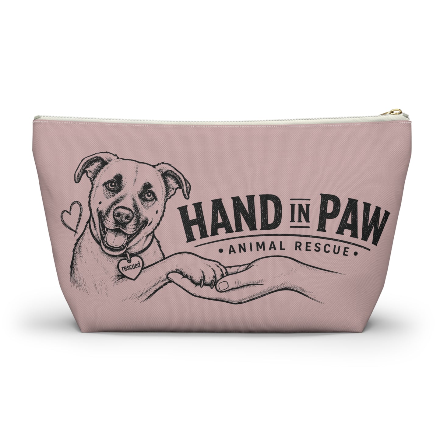 Hand in Paw Accessory Pouch — Zippered T‑Bottom Makeup & Travel Organizer
