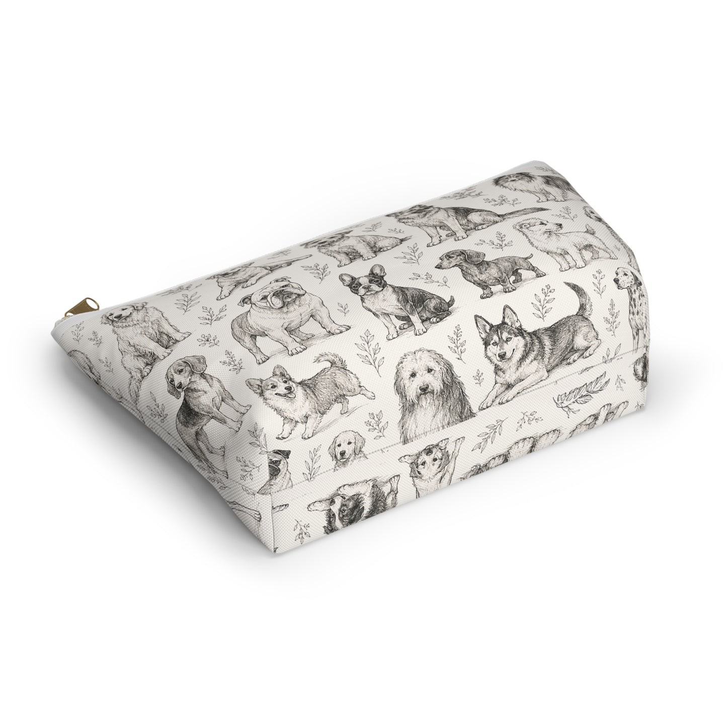 Dog Sketch Accessory Pouch — Zippered T‑Bottom Makeup & Travel Organizer