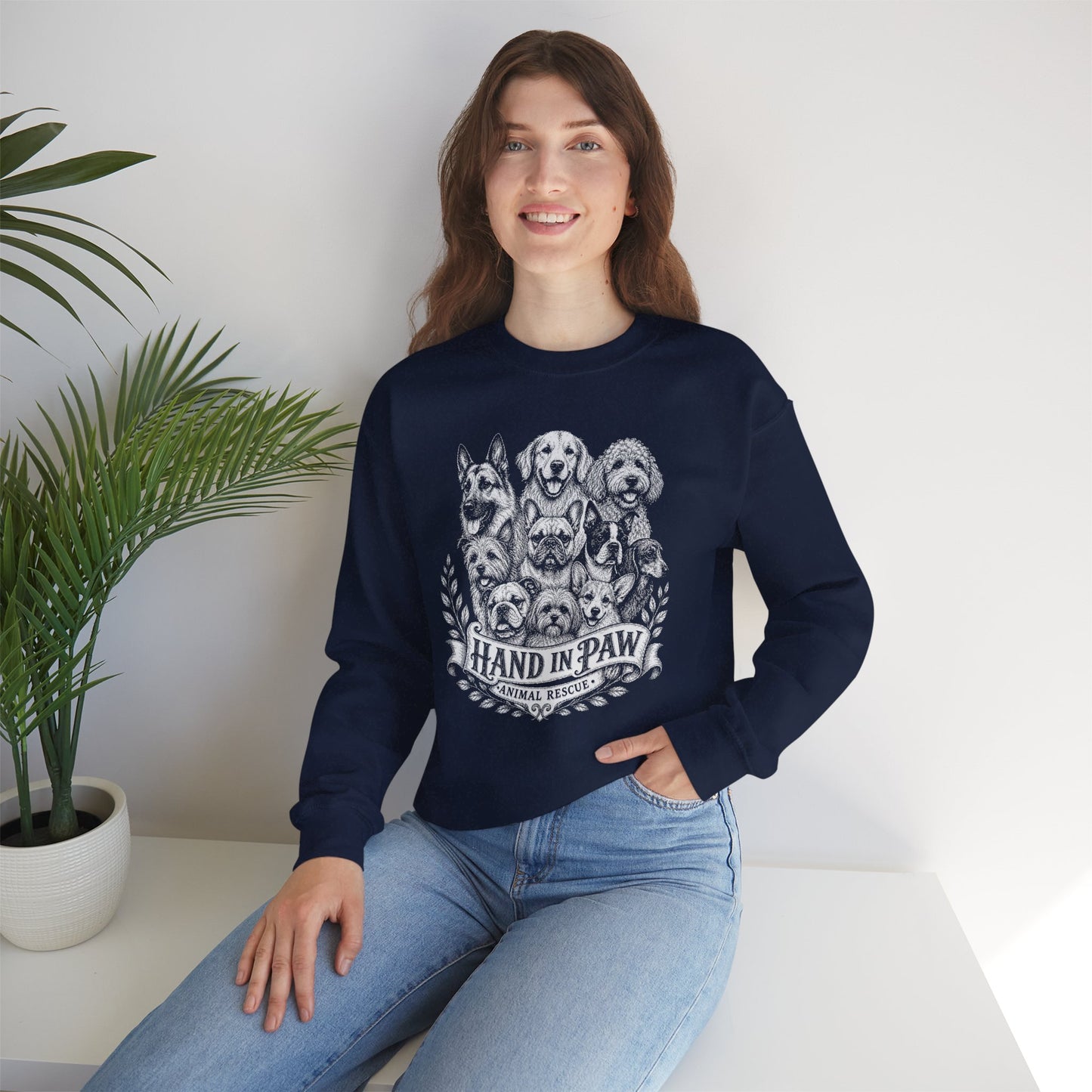 Hand in Paw Animal Rescue - Vintage Animal Sketch Unisex Crewneck Sweatshirt