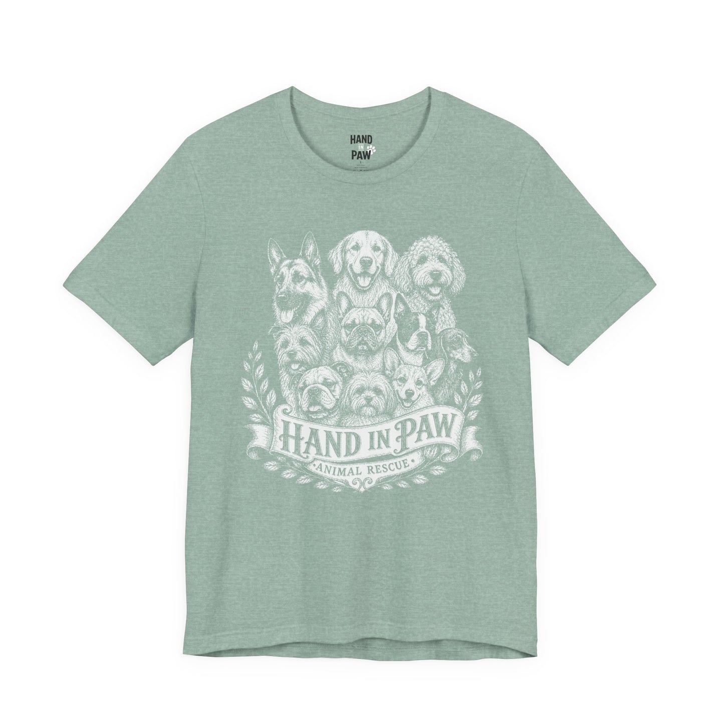 Hand in Paw Animal Rescue - Vintage Animal Sketch Logo T-Shirt