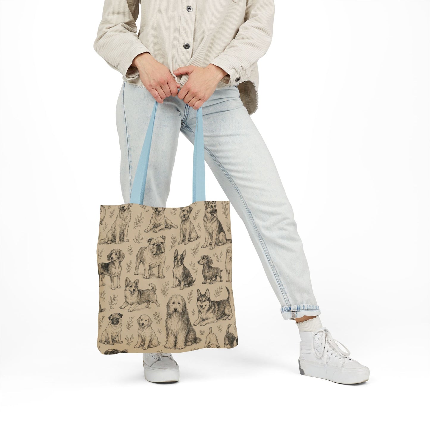 Canvas Tote Bag - Vintage Sketch Dogs Pattern